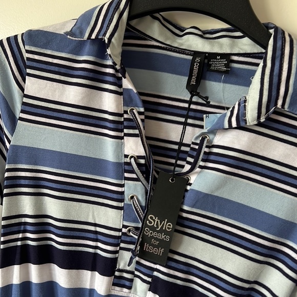 New No Comment Blue Striped Long Sleeve Dress - Picture 2 of 7